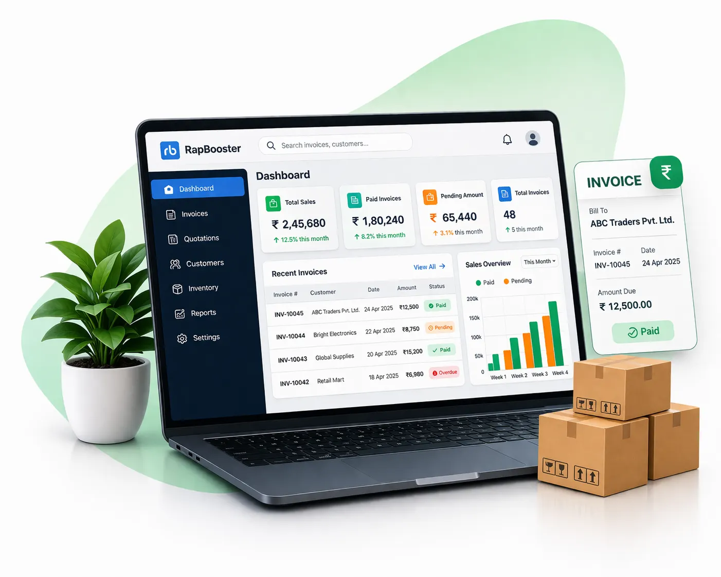 RapBooster Billing & Inventory dashboard overview