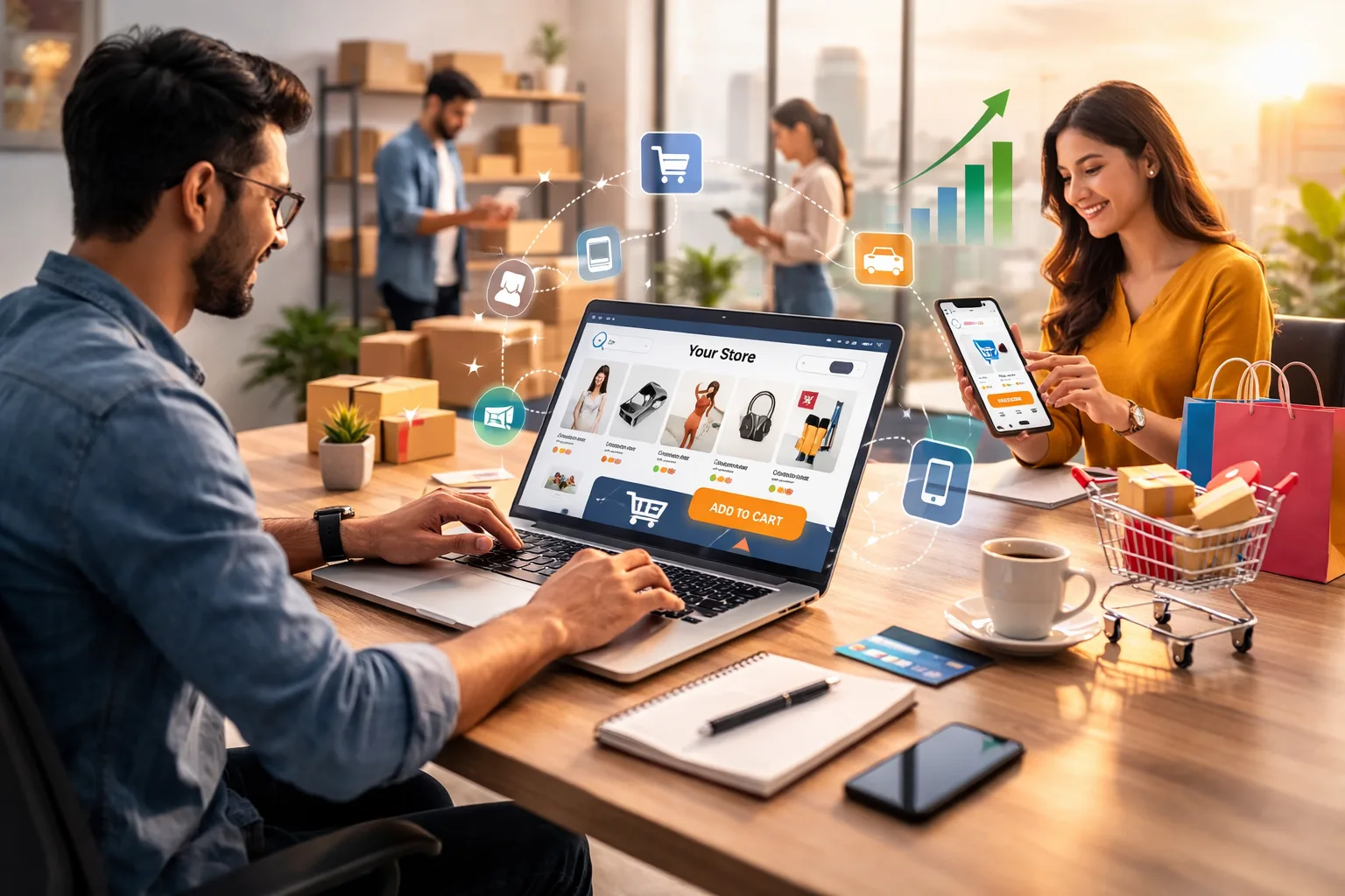 Complete e-commerce development services — custom stores, mobile apps, and marketplace solutions by RapBooster