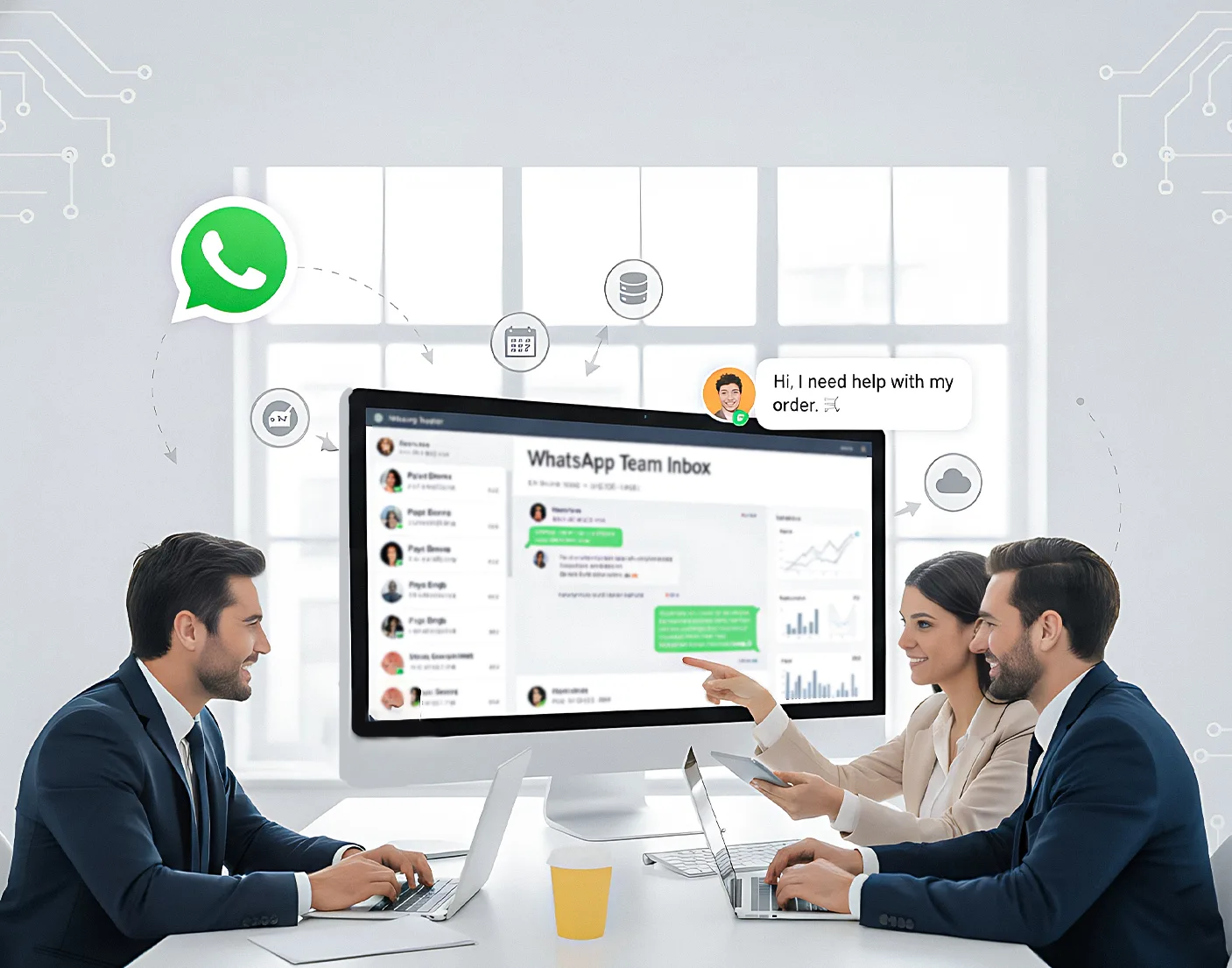 WhatsApp Team Inbox features — team collaborating on shared customer conversations